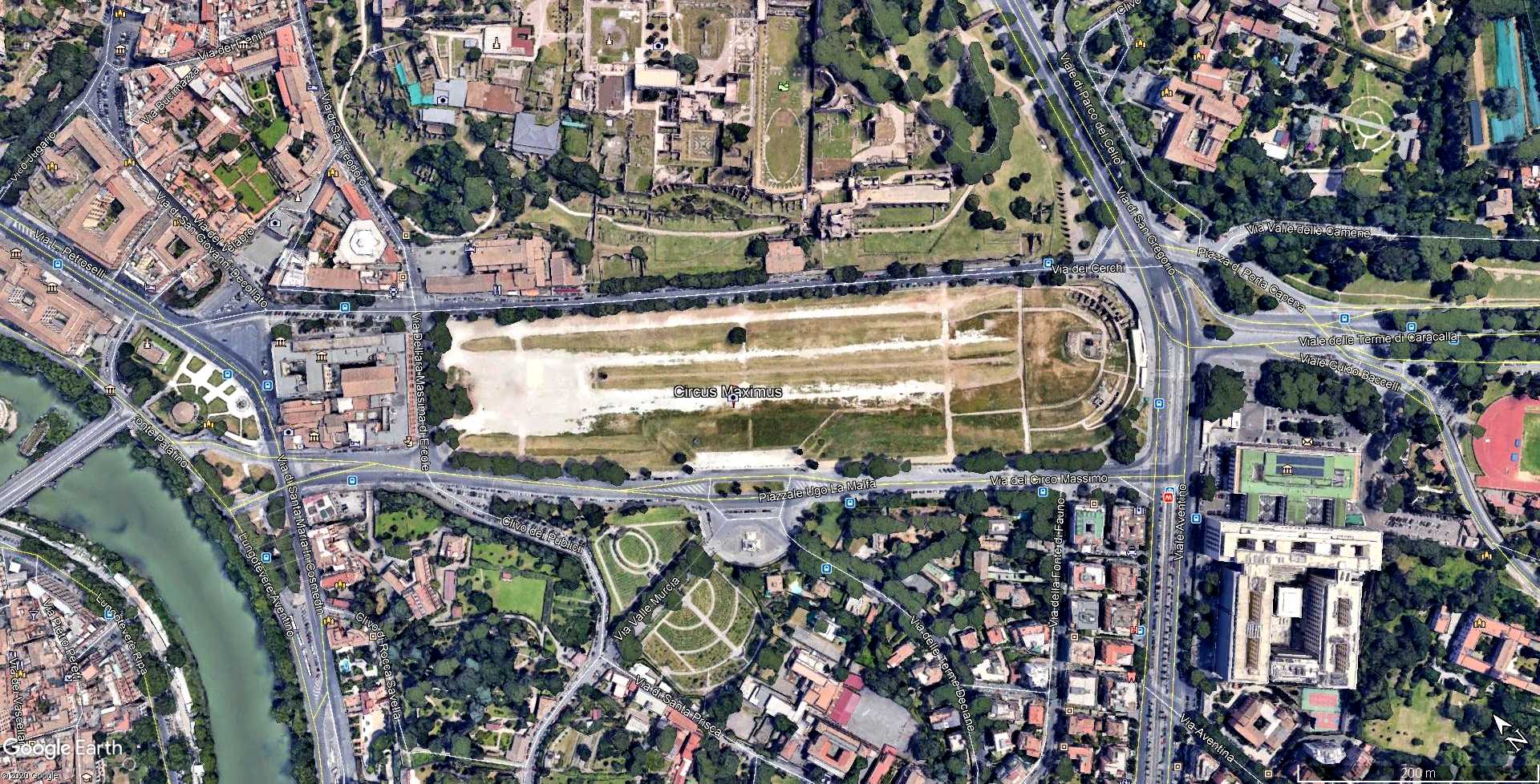 Circus Maximus w Rzymie z satelity (Google Earth)