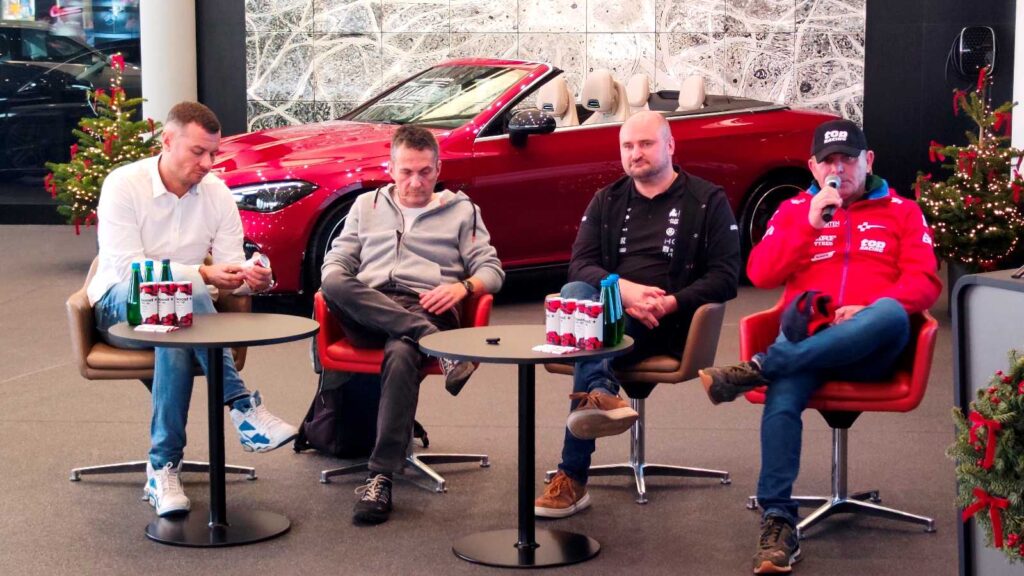 Kierowcy rajdowi na konferencji Rajdu Barbórka 2025 - od prawej Leszek Kuzaj, Łukasz Byśkiniewicz, Tomasz Czopik, Jakub Przygoński. Fot. iMoto